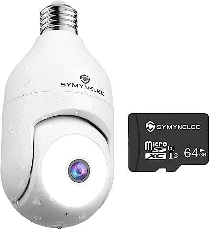 SYMYNELEC Light Bulb Security Camera Outdoor 2K with 64G SD
